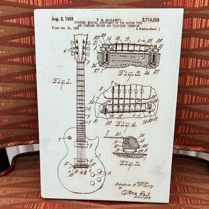 Fire & Pine image of 1953 guitar Patton on Wood 10”x7” VTG